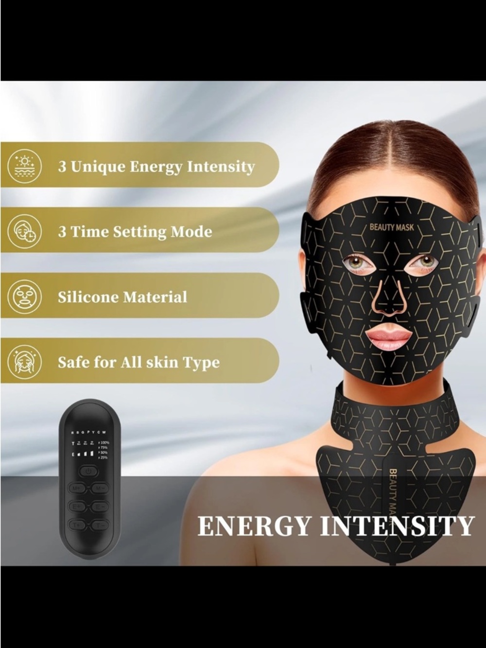 Beauty Mask Silicone LED Face & Neck Set in Black